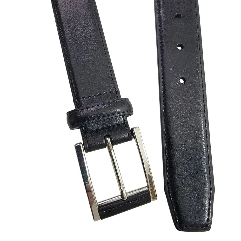 NORDSTROM Men's Dress Belt Black Leather Silver Buckle Size 40 EUC